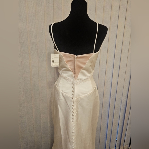 Impressions Elegant Cream and Blush Long Sleeve Dress - Picture 3 of 9